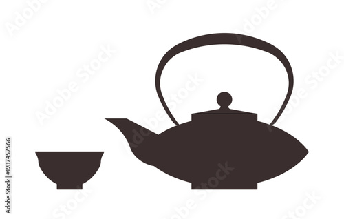 Japanese teapot and cup. Traditional tea set, asian tea ceremony drinkware. Simplicity vector illustration