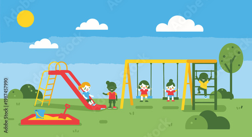 Children at play colorful playground illustration day outdoor scene