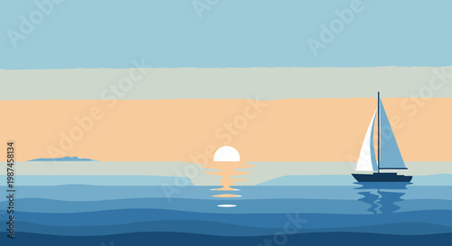Sailboat on calm water at sunset illustration