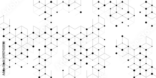 Abstract geometric background with connected lines and dots forming hexagons. This technological network vector is perfect for science and data design.