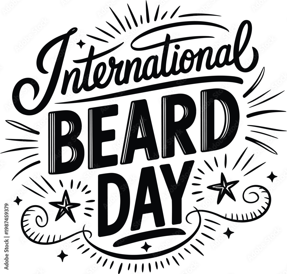 Fototapeta premium International Beard Day hand drawn vintage typography vector illustration