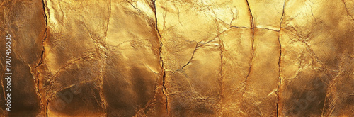 Rich Gilded Texture with Natural Veining and Shimmer. Panorama View Golden Wall Texture