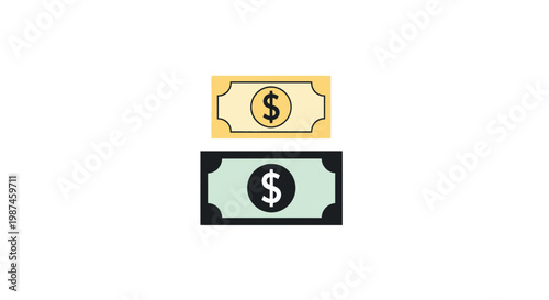 Flat vector illustration of dollar bank notes in yellow and green