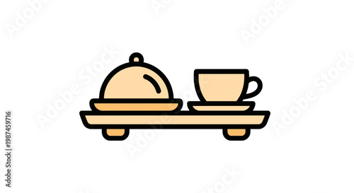 Room Service Tray with Food Cloche and Coffee Cup Illustration