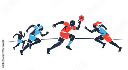 Group of Basketball Players in Action Minimalist Vector Illustration