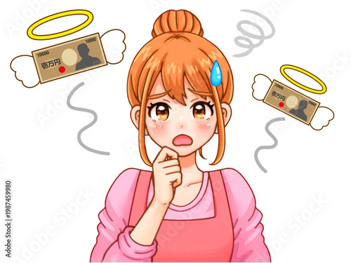 金欠に悩む主婦の女性のアニメ系イラスト素材3