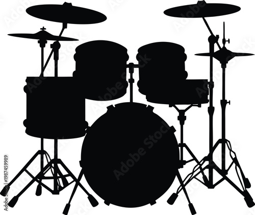 Drum Set Silhouette Musical Instrument Illustration Transparent on White Background