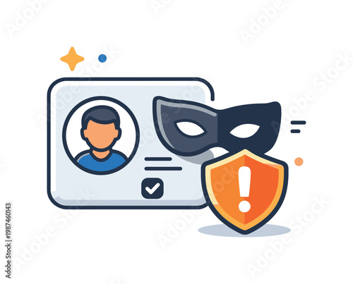 Synthetic identity fraud detection in digital onboarding and financial systems identifying suspicious behavioral patterns, a user profile combined with a mask and a small