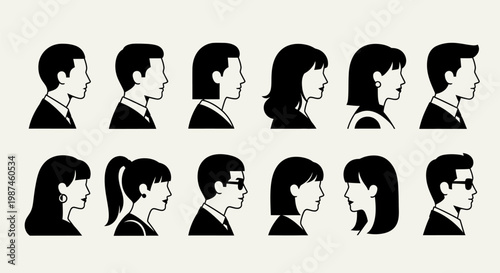 Diverse group of people in profile showcasing various hairstyles and facial features.