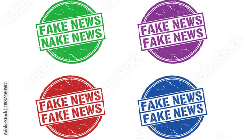 Fake news colorful stamps and seals on a white background