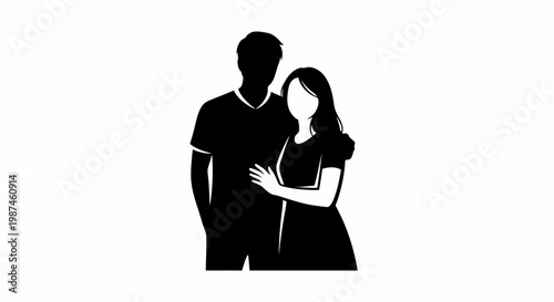 Silhouette of a loving couple standing together embracing each other.