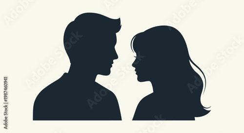 Silhouettes of a man and woman facing each other in profile.