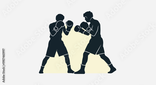 Two boxers in a fighting stance ready for a match.