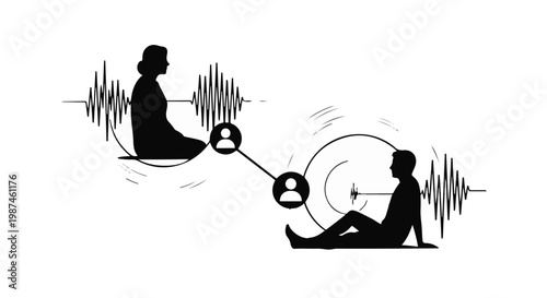 people communicating through sound waves and speech bubbles
