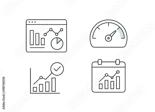 Analytics dashboard and data driven strategy concept highlighting monitoring metrics evaluating performance and optimizing outcomes in a clean modern vector system, a