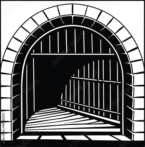 Brick Arch Tunnel Silhouette Dark Passageway Interior Isolated Transparent Background