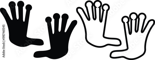 Lemur paw footprint icon set collection group, primate pawprint track footprint symbol vector pack, wildlife animal mark, flat and line style black icons isolated on transparent background