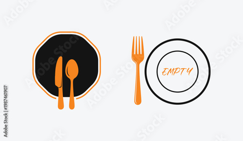 A plate with utensils and a plate with a fork Vector, logo, EPS
