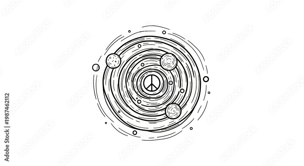 Fototapeta premium Minimalist peace sign solar system vector illustration