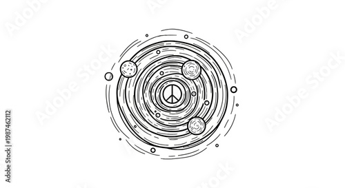 Minimalist peace sign solar system vector illustration