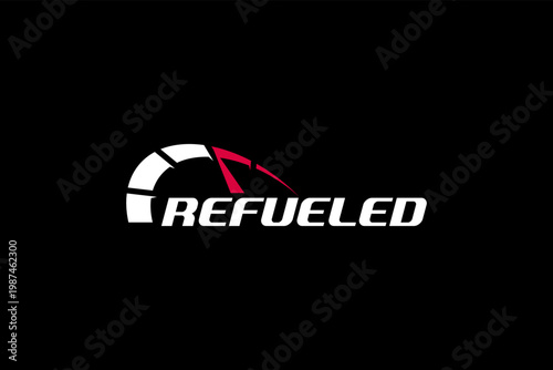 Refueled logo featuring a speedometer and dynamic design elements.