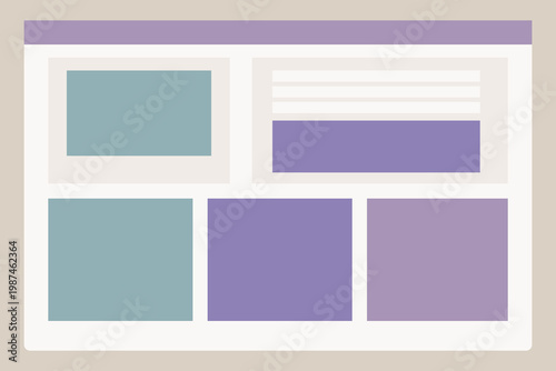 Structured dashboard grid with multiple content blocks and cards in minimal flat vector style for modern SaaS admin panel interface and UI design use