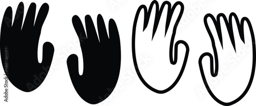 Monkey paw footprint icon set collection group, primate handprint track footprint symbol vector pack, wildlife animal mark, flat and line style black icons isolated on transparent background