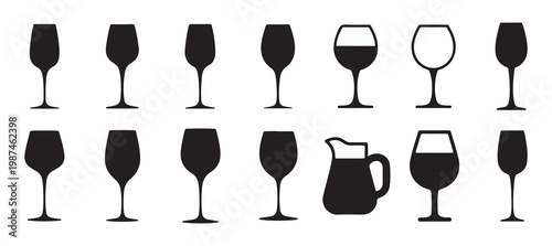 Wine glasses and glass pitcher silhouette icon. vector illustration eps 10.
