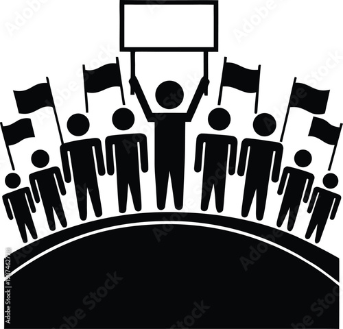 Protest Crowd Silhouette Demonstration People with Signs Illustration Transparent on White Background