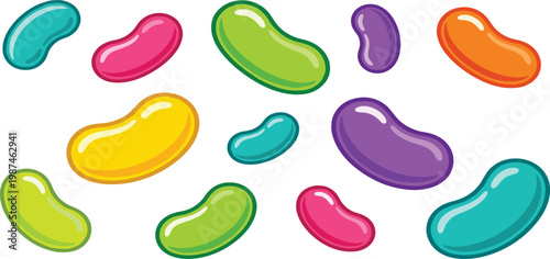 A colorful assortment of jelly beans scattered across a white background, a sweet and vibrant treat