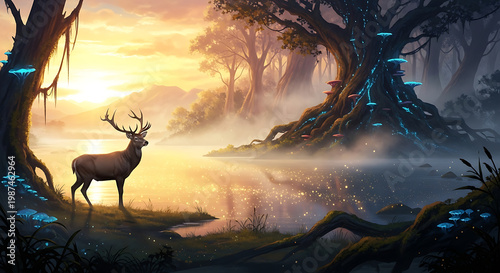 deer in the sunset
