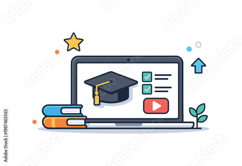 Learning platform and digital education system providing structured courses and accessible knowledge for students and professionals in an online environment, a laptop