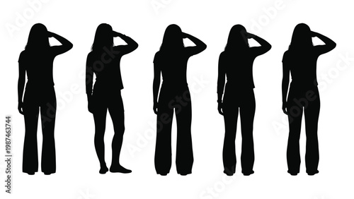 Tableau sur toile Five silhouetted women are shown in a repeating pose hands raised to their heads