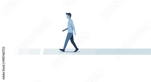 A man walking alone on a path with a subtle shadow, conveying a sense of solitude and movement