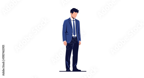 Businessman in blue suit. Vector illustration of man in formal wear. Office worker character. Simple cartoon style. Flat design. White background.