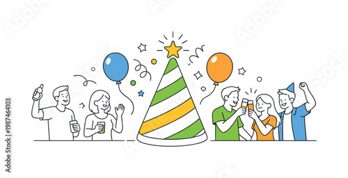 Celebration and festive moments in a social or lifestyle context where people gather to enjoy special occasions and share joyful experiences, represented by a clear