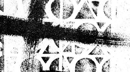 Black and white grunge abstract background with distressed geometric shapes and a bold horizontal ink swipe for modern artistic texture high contrast brush stroke abstract background geometric