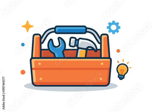 DIY projects and creative building illustrated as a lifestyle activity concept, a toolbox with a simple handle containing two visible tool shapes symbolizing organization