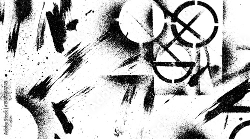 Black ink splatter grunge background with stencil shapes and brush strokes splatter background abstract artistic distressed creativity detailed spraypaint graffiti geometric industrial