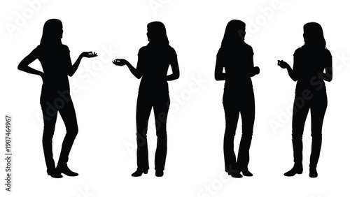 Four women depicted in silhouette showcasing different postures and hand gestures