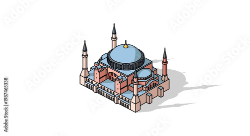 Isometric Illustration of the Hagia Sophia Mosque Istanbul Turkey