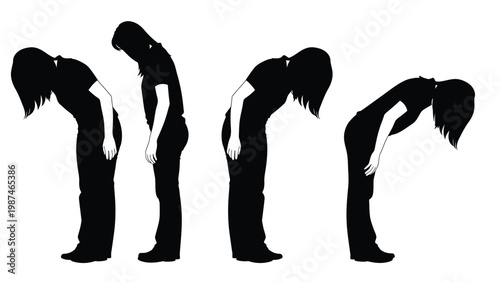 Silhouette series depicting a person progressively bending forward in four stages
