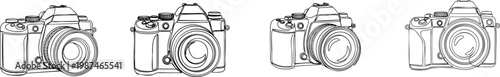 Several professional digital cameras illustrated as a clean vector graphic design for modern creative media projects today