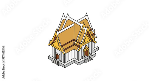 Isometric Vector Illustration of a Traditional Thai Temple Building