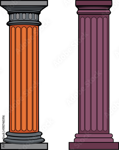 Classical Column Set Architecture Vector Illustration Minimal Flat Style