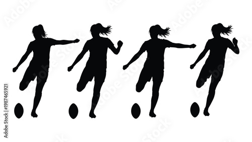 Silhouette series depicts a woman kicking a football through various stages of motion