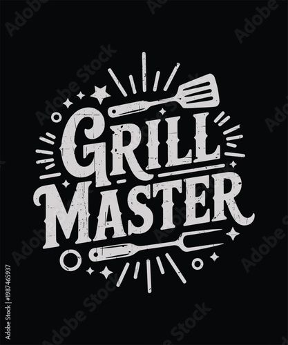 Grill Master BBQ Vintage Typography Fire Barbecue T-Shirt Design