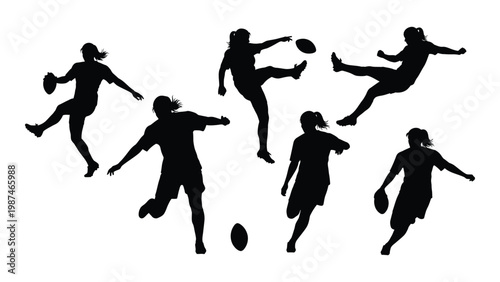 Silhouettes of women playing football showcasing dynamic action and sportsmanship high quality