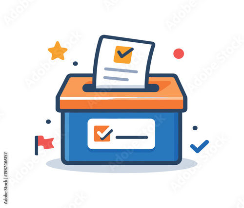 Democratic participation and voting process presented as a civic engagement concept, a simple ballot box with a single paper slip being inserted from the top symbolizing