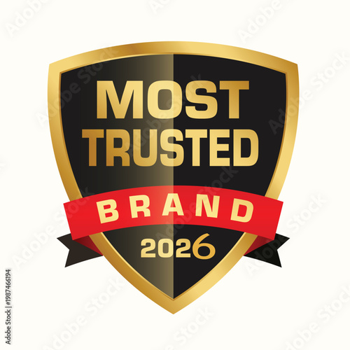 Trusted Brand 2026 Premium Shield Badge Gold Trusted Brand Award Emblem 2026 Luxury Trusted Brand Seal with Ribbon Trusted Brand Certification Logo 2026